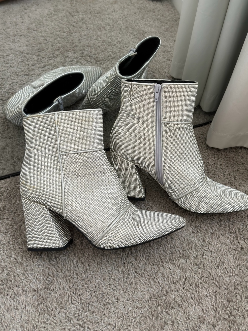 A New Day Sparkle Glitter Rhinestone Pointed Toe Ankle Boots - Silver